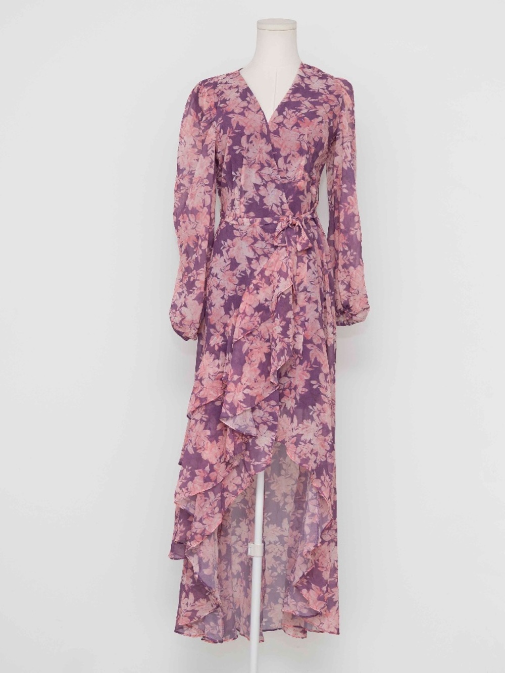 Hutch - Sadey Purple Floral Chiffon Wrap High-Low Maxi Dress